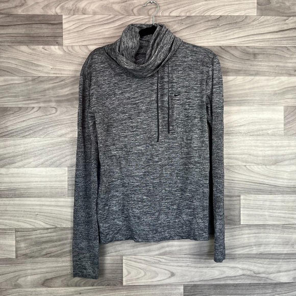 Nike Top Women's Medium Gray Heather Cowl Neck Long Sleeve Drawstrings‎ Pullover - Picture 2 of 11